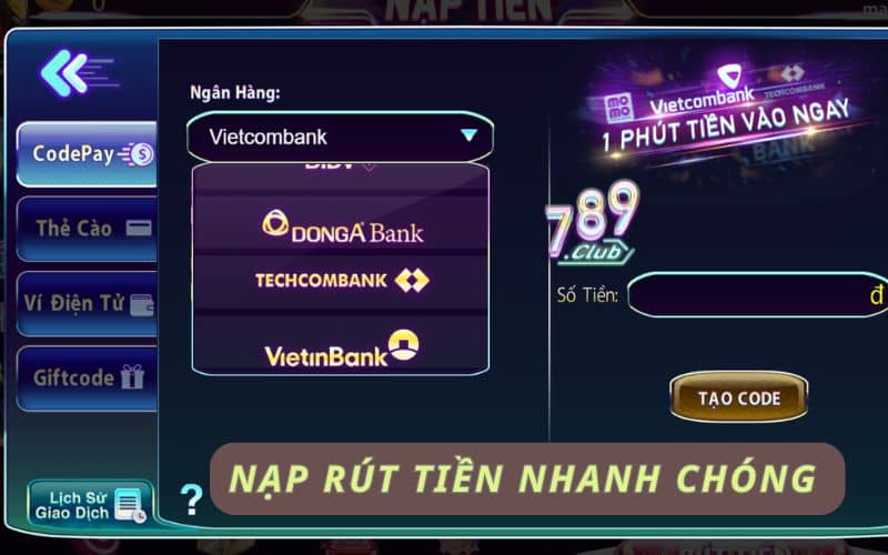 Nạp rút tiền tại 789Club rất đơn giản và nhanh chóng